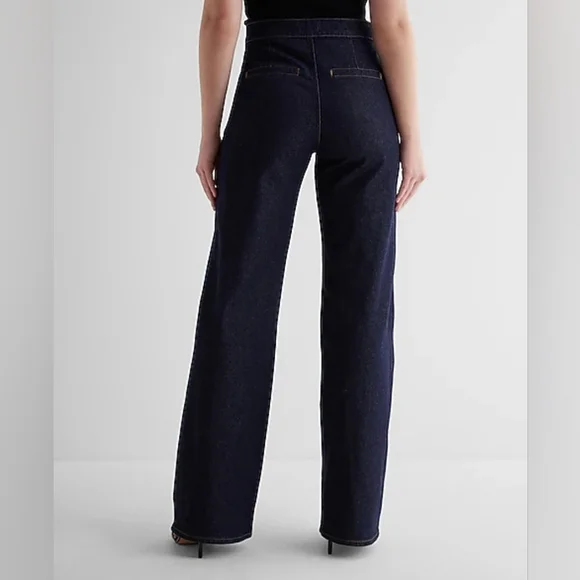 Express High Waisted Rinse Exposed Double Zipper Wide Leg Jeans - Picture 2 of 10